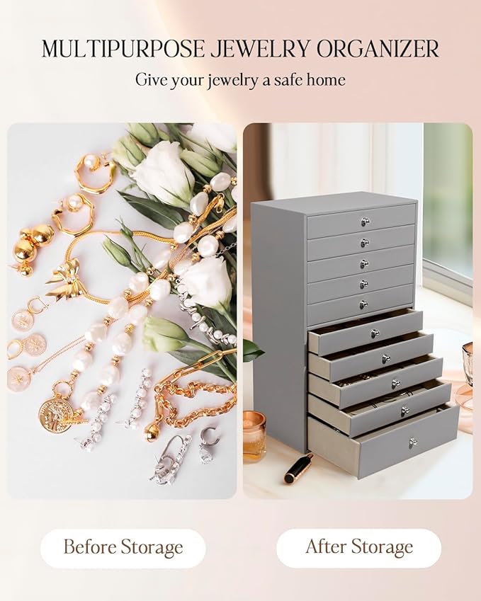 GUKA Large Jewelry Box, Jewelry Case with 10 Drawers for Big and Small Jewelry, Jewelry Storage Organizer for Watch Earrings 