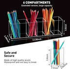 Jetec Acrylic Pen Holder 6 Compartments Makeup Brush Stationery Organizer Pencil Holder for Desk Accessories, Cosmetic Brushe