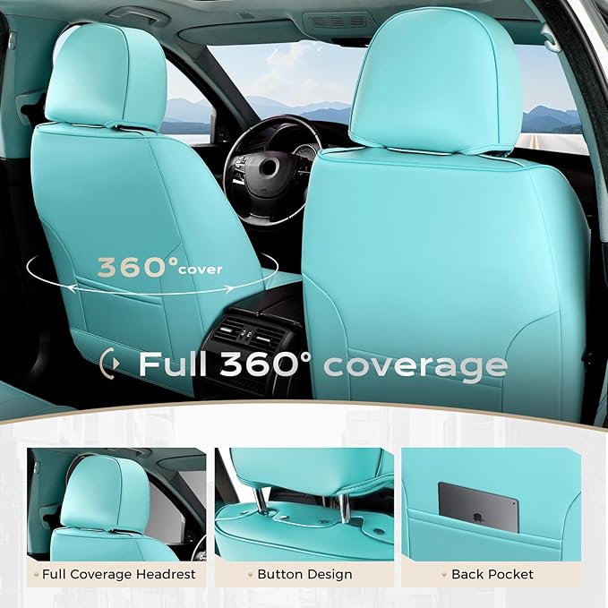 Coverado Car Seat Covers Full Set, Car Seat Protector Waterproof, Nappa Leather Car Seat Cushion, Seat Covers for Cars, Front