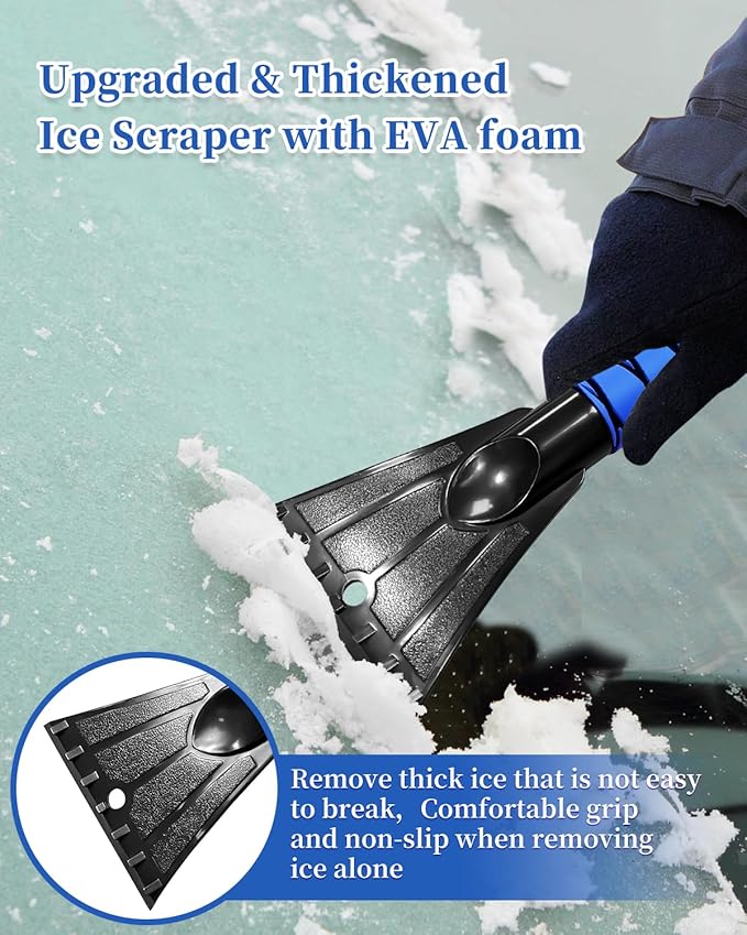 33'' Snow Brush and Ice Scraper for Car Windshield, Aluminum Extendable Snow Removal Tool for Car Window with Foam Grip, Soft Broom Head for Car SUV Vehicle Winter Accessories