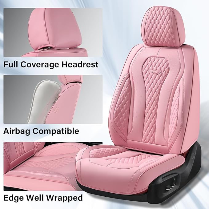 Coverado Car Seat Covers Full Set, Pink Seat Covers, Waterproof Car Seat Cover, Car Seat Cushion, Car Seat Covers Front Seats