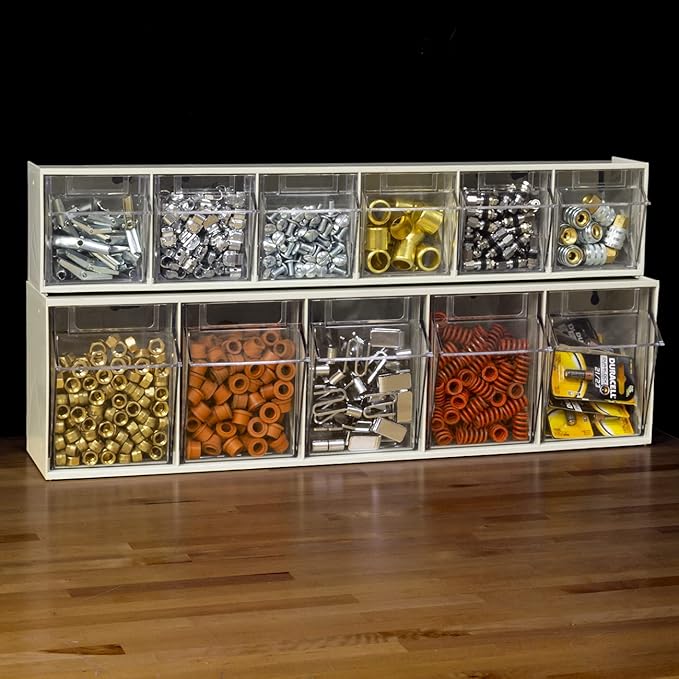 Akro-Mils 06705 TiltView Horizontal Plastic Organizer Storage System Cabinet with 5 Tilt Out Bins & 10144, 44 Drawer Plastic 