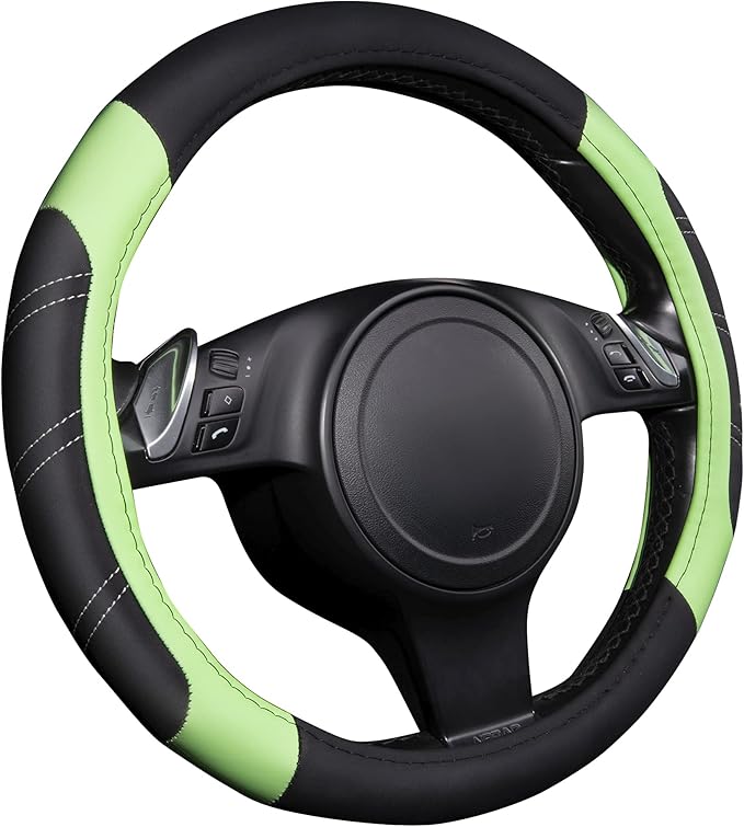 CAR PASS Line Rider Microfiber Leather Sporty Steering Wheel Cover Universal Fits for 95% Truck,SUV,Cars 14.5-15inch, Anti-Sl