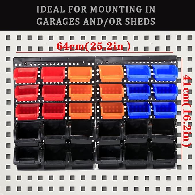 Wall Mounted Storage Bins Parts Rack 4 Colors Garage Plastic Shop Tool Organizer, ABS Plastic Garage Rack, Screw Storage 30 B