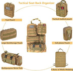 tactical car seat back organizer and storage truck seat covers with a Molle Vehicle Panel and 5 Different Size Molle Pouches for most models such as Jeep,SUV,Pickup(Khaki)