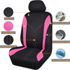 Flying Banner Car Seat Covers Full Set Front Seats and Rear Bench Mesh Fabric Splicing Polyester Cover Black with Pink Color