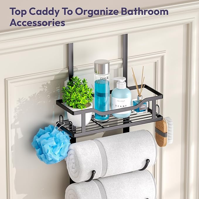 SWTYMIKI Over The Door Towel Rack - 9 Tier Towel Racks for Bathroom Wall Mounted, Towel Holder with Shelf, Hanging Rolled Tow