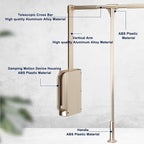 Pull-Down Wardrobe Clothes Rail - Extendable Pull Out Closet Rod, Wardrobe Clothes Hanger Rail Soft Return, Metal Wardrobe Li