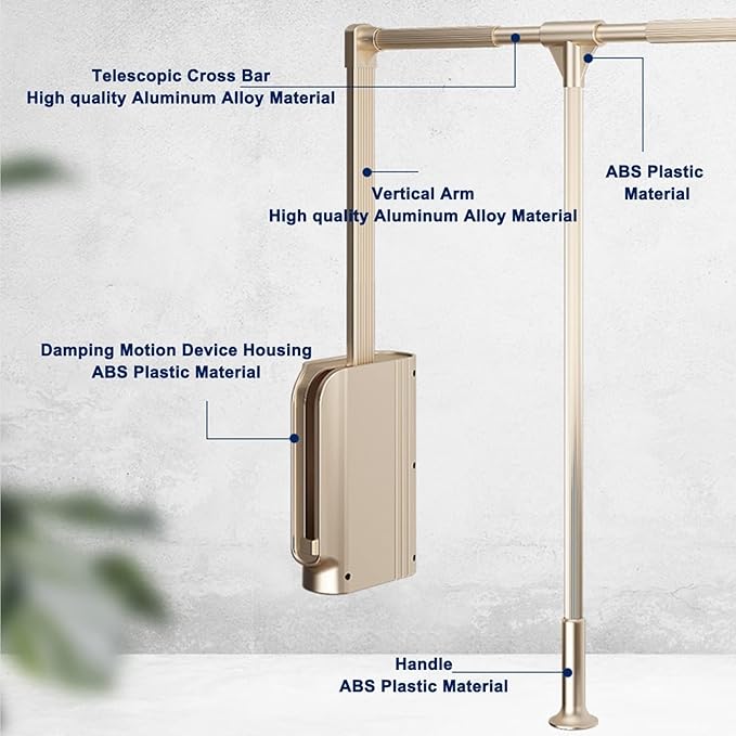 Pull-Down Wardrobe Clothes Rail - Extendable Pull Out Closet Rod, Wardrobe Clothes Hanger Rail Soft Return, Metal Wardrobe Li