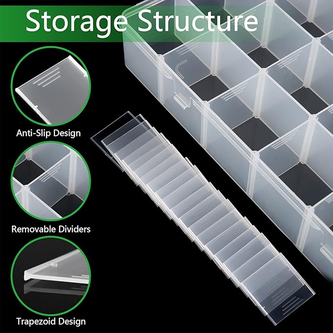 Gbivbe Large 24 Grids Plastic Organizer Box Adjustable Dividers,Clear Storage Box for Jewelry, Art DIY Crafts, Washi Tapes, B