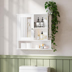 VINGLI Medicine Cabinet with Mirror, Wall Mounted Bathroom Cabinet with Open Shelf, 2-Door White Storage Organizer Over Toile