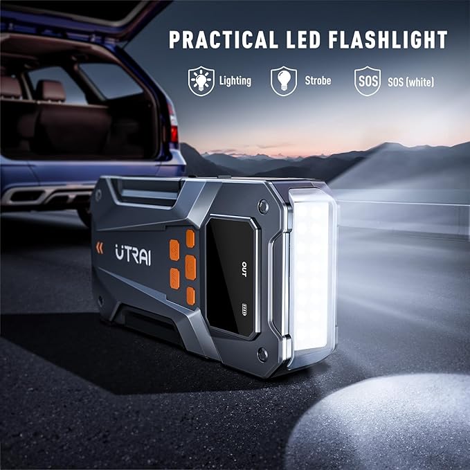 UTRAI 5000A 150PSI Jump Starter with Air Compressor, 12V Portable Jump Box (All Gas/10L Diesel), Jump Pack with LED Light, Car Jumper with Jumper Cables, Storage Case Included