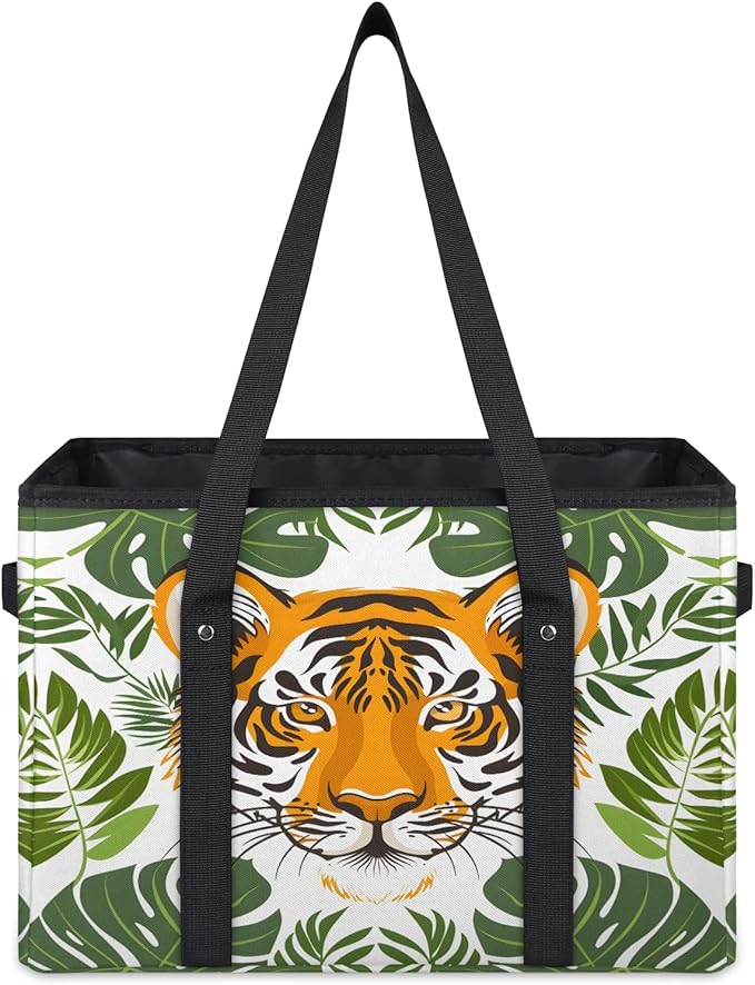 Reusable Grocery Bags Heavy Duty Shopping Bags Foldable Large Tote Bags with Long Handles & Hard Bottom