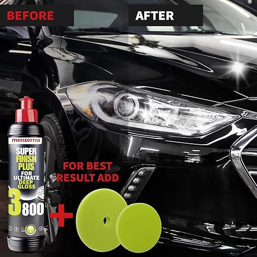 menzerna High Gloss Swirl Remover Kit I Car polishing Set with Menzerna Super Finish 3800 (8oz) and 3.5 Inch Polishing Pad I Brillant Gloss Kit for All Types of Vehicles