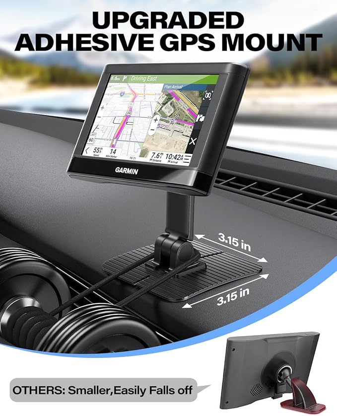 1Zero Adhesive GPS Mount Holder for Garmin, Dual-Axis Adjustable GPS Holder with 360° Rotating Ball Joint, Dashboard GPS Mount for Garmin Nuvi Dezl Drive Drivesmart Zumo Driveassist DriveLuxe RV