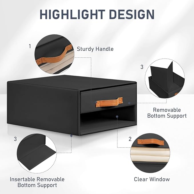 DIMJ Closet Organizers and Storage - Foldable Storage Bins with Drawers Fabric Stackable Storage Drawers with Clear Window,Fa