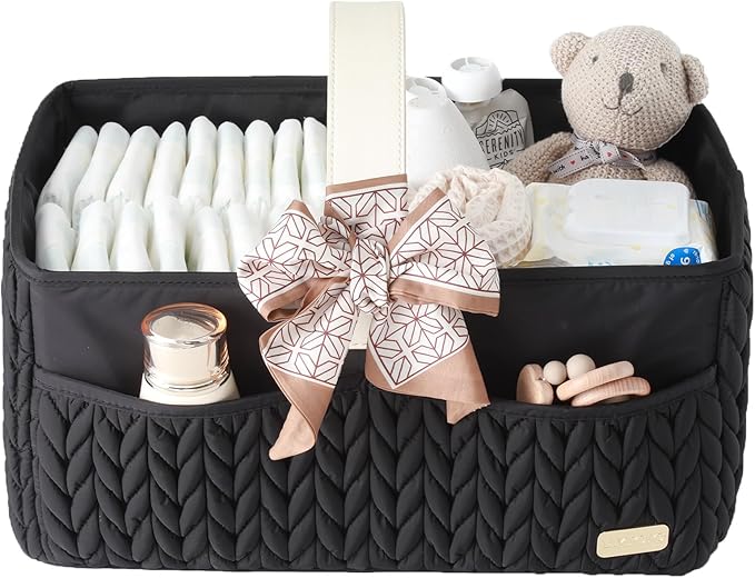 Luxurious Baby Diaper Caddy, Nursery Storage Basket for Newborn Essentials, Travel Baby Basket for Diapers Baby Wipes, Organi