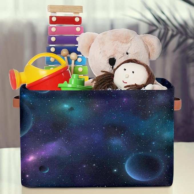 Nebula Galaxy Planet Storage Basket Collapsible Cloth Storage Cube Basket Bins Organizer with Handles Rectangular Large Toys 
