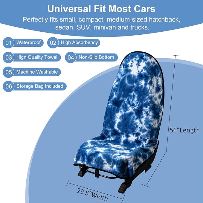 Waterproof Sweating Car Seat Cover for Post Gym Workout, Running, Swimming, Beach and Hiking, Universal Fit Non-Slip Bucket S