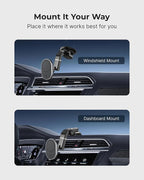 Wireless Car Charger Multi-Angle Adjustable Dashboard/Windshield Mount Smartphones, Magnetic Car Phone Holder, Fast Charging, Universal Dashboard Fit, Gifts for Mom