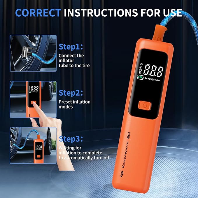 Tire Inflator Portable Air Compressor - ZGWATO Tire Air Pump with Digital Pressure Gauge, Auto Shut Off, 3X Faster Inflation, Cordless Tire Inflator for Car, Motorcycle, Bike, Bicycle and Ball, Orange