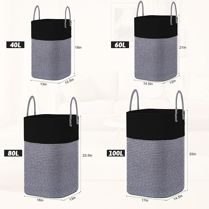 Laundry Basket,Woven Cotton Rope Laundry Hamper,Versatile Storage for Dirty Clothes,Baby Toys,and Blankets in Bathroom, Nurse