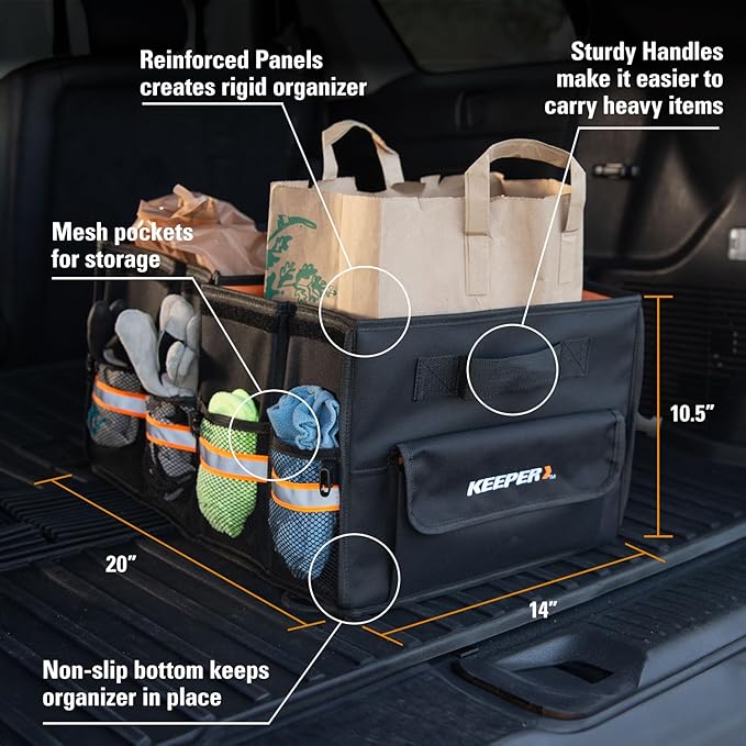 KEEPER Standard Trunk Organizer, 48L, Multi-Compartment Collapsible Car Organizers and Storage, Non-Slip Bottom, Suitable for