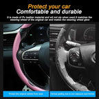 Mandark 3PCS Carbon Fiber Car Steering Wheel Cover, Anti-Skid Leather Vehicle Segmented Steer Wheel Protector, Auto Interior 