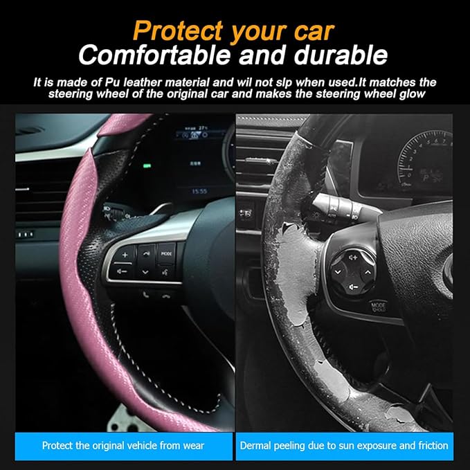 Mandark 3PCS Carbon Fiber Car Steering Wheel Cover, Anti-Skid Leather Vehicle Segmented Steer Wheel Protector, Auto Interior 