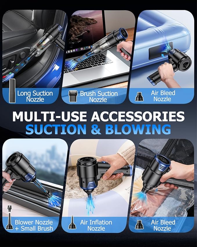AHNR Handheld Car Vacuum Cleaner Cordless with 16000PA Powerful Suction, 4-in-1 Portable Mini Vacuum Cleaner & Air Duster wit