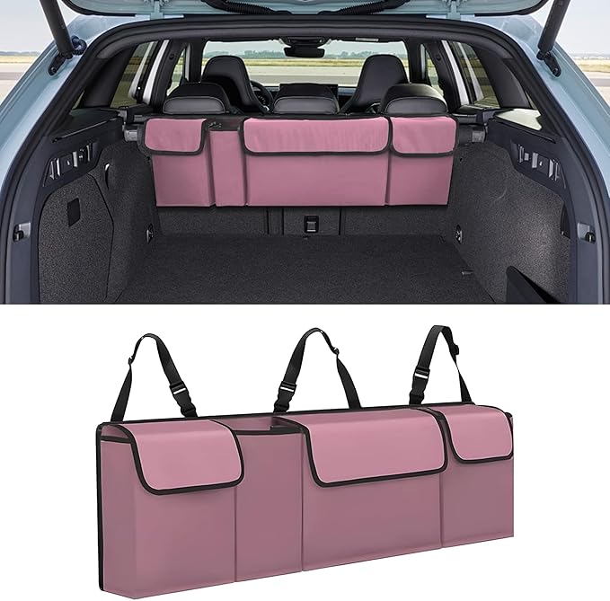 Car Trunk Organizer, Waterproof Collapsible Cargo Bag with 4 Pockets,Backseat Hanging Large Storage with Adjustable Straps, St