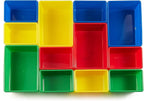 Amazon Basics Kids Toy Storage Organizer With 12 Plastic Bins, Natural Wood, Multicolor, for Bedroom and Playroom, 33.6" W x 