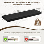 32 Inch Floating Shelves, 3D Textured Wood Grain, 32"x9.25"x1.5" Inch Deep Floating Shelves for Wall, Wooden Shelves for Bath