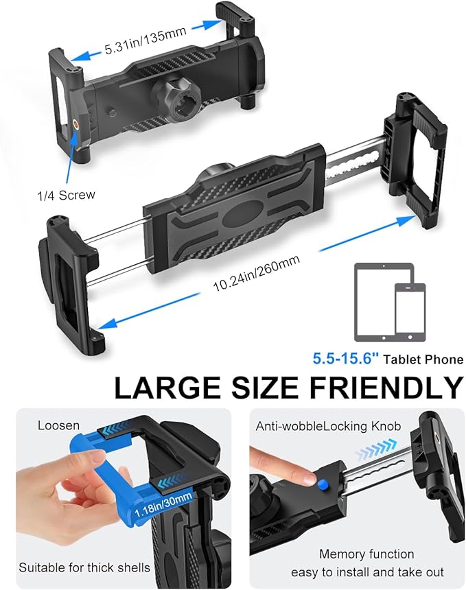 Car Headrest Tablet Holder - Metal Magic Arm, Car ipad Holder Backseat Kids with Universal Metal Clamp, Tablet Headrest Mount for iPad Pro 12.9 Air, Galaxy Tab, iPhone16, 5.5-15.6" Devices