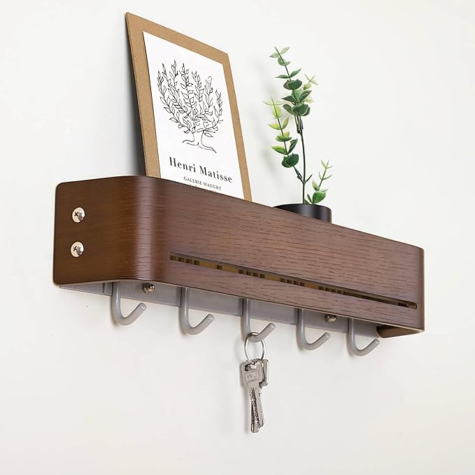 GEMAPOCO® Key Holder Wall Mount with 5 Retractable Hooks,17-Inch Finland-Designed Key Hanger with Shelf, Modern Coat Rack Wal