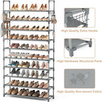 VTRIN 10 Tiers Shoe Rack Tall Large Capacity Wide Shoe Organizer Sturdy Shoe Shelf for Entryway with Two Hooks Metal Shoe Sto