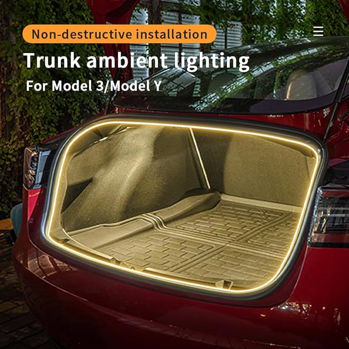 Trunk LED Light Strip for Tesla Model 3 2018-2023 - Waterproof & Easy Installation Interior Lighting Bar with Flexible Silicone, Trunk Ambient Lighting Accessories (DC 15V, Warm White)