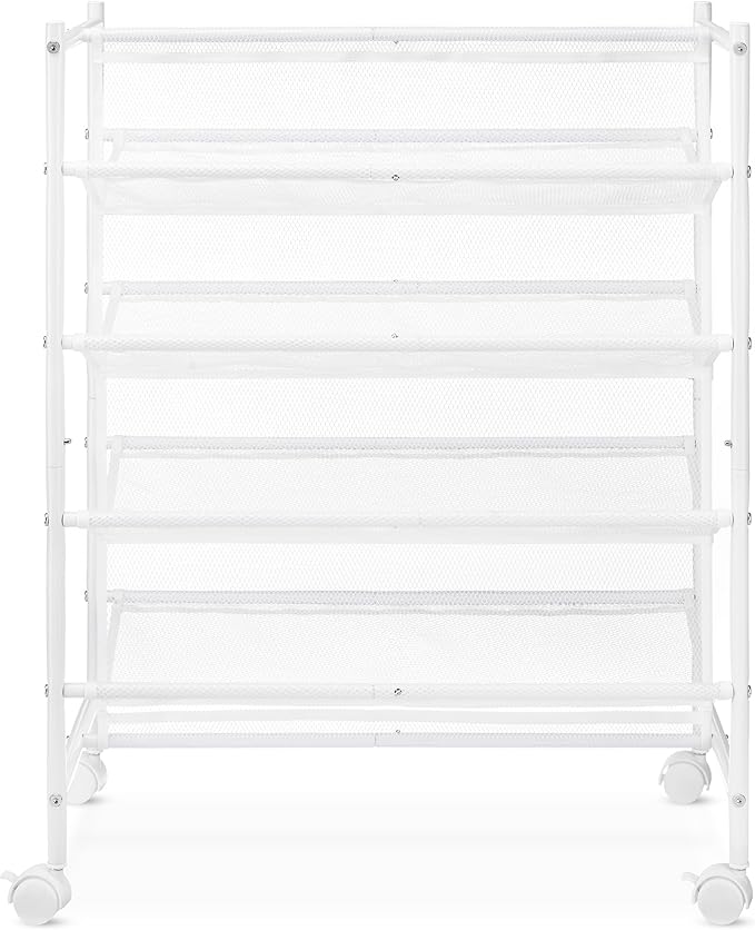 Whitmor 4-Tier Rolling Shoe Cart - Mesh & Metal - Holds up to 24 pairs of Shoes - Double Sided，4-Tier