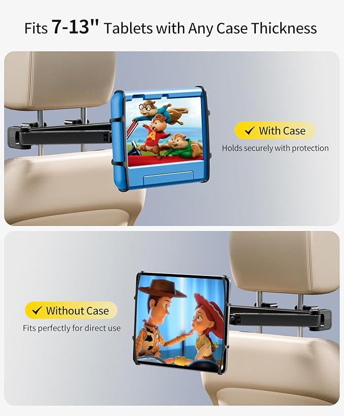 FANGOR Tablet Holder for Car - [3 in 1 Adjustable Extension Arm] Upgraded iPad Holder for car Backseat with Holding Net, Road Trip Essentials for Kids, for 7-13" iPad Pro, Air, Mini, Galaxy, Fire HD