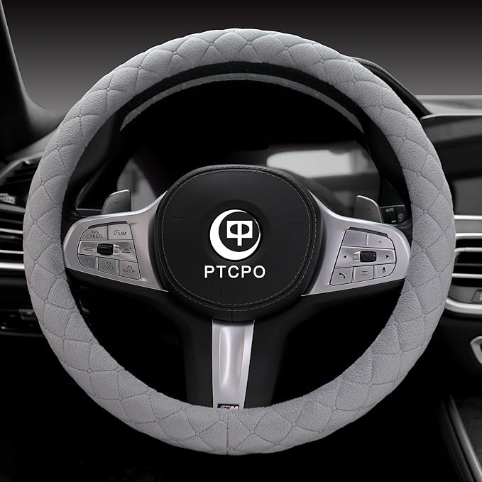 Soft Car Steering Wheel Cover for Sedan, SUV, Warm Luxury Velvet, Odorless, Universal, Anti Slip, Summer Winter, Gray, Large 