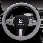 Soft Car Steering Wheel Cover for Sedan, SUV, Warm Luxury Velvet, Odorless, Universal, Anti Slip, Summer Winter, Gray, Large 