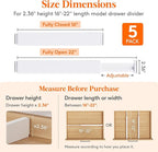 Lifewit 5 Pack 2.36" High Drawer Dividers 40-56cm/16-22 Adjustable Drawer Organizer for Clothes/Utensils, Expandable Drawer S