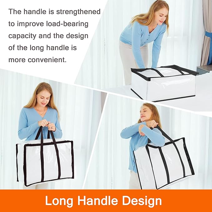 Vieshful 3 Pack 40L+60L+90L Clear Clothes Storage Bag, Zippered Closet Organizer, Plastic Storage Containers Moving bags for 