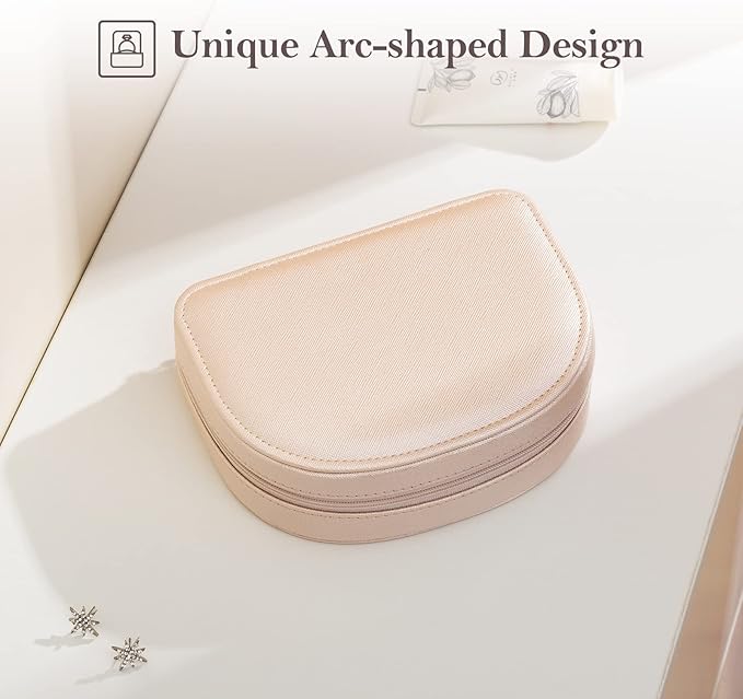 ProCase Travel Size Jewelry Box, Medium Portable Seashell-Shaped Jewelry Case, 2 Layer Jewelry Organizer in PU Leather for Wo
