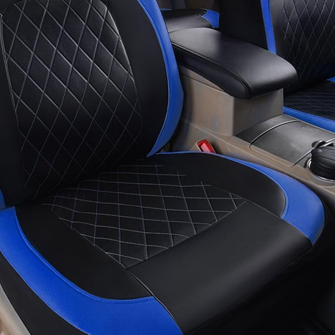 Universal Deluxe Pu Luxury Vinyl Faux Leather Car Seat Covers Two Front 6 Pieces Airbag Compatible Fit for Cars SUV Vehicles 