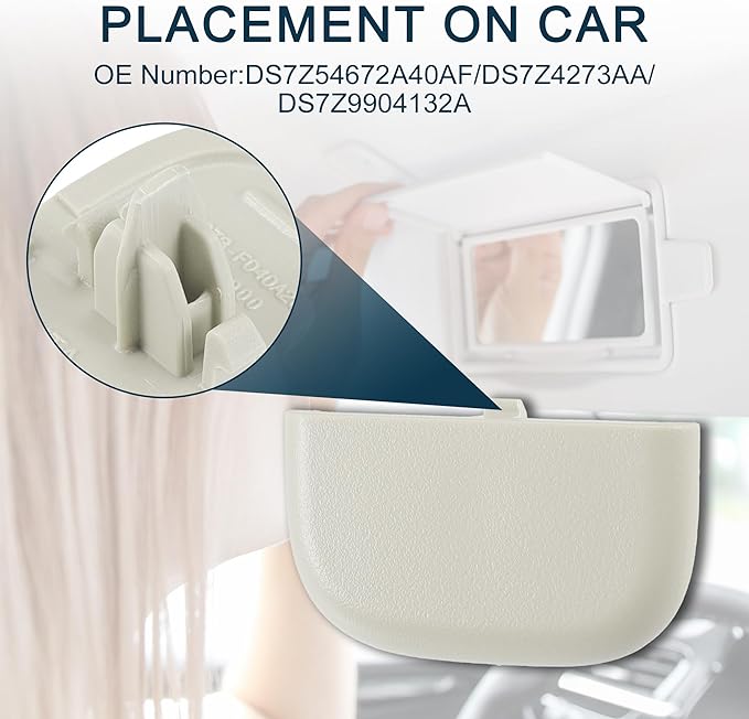 Makeup Mirror Cover Sun Visor Cap Clip for Ford Edge Robust No.DS7Z54672A40AF | Inner Sun Visor Bolt Cover Grey White with Flat Pry Bar 1 Set