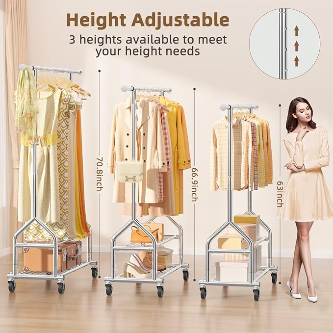EAGMAK Heavy Duty Clothes Rack Load 556 LBS, Rolling Clothing Rack With Shelves, Height Adjustable Metal Clothes Hanger with 
