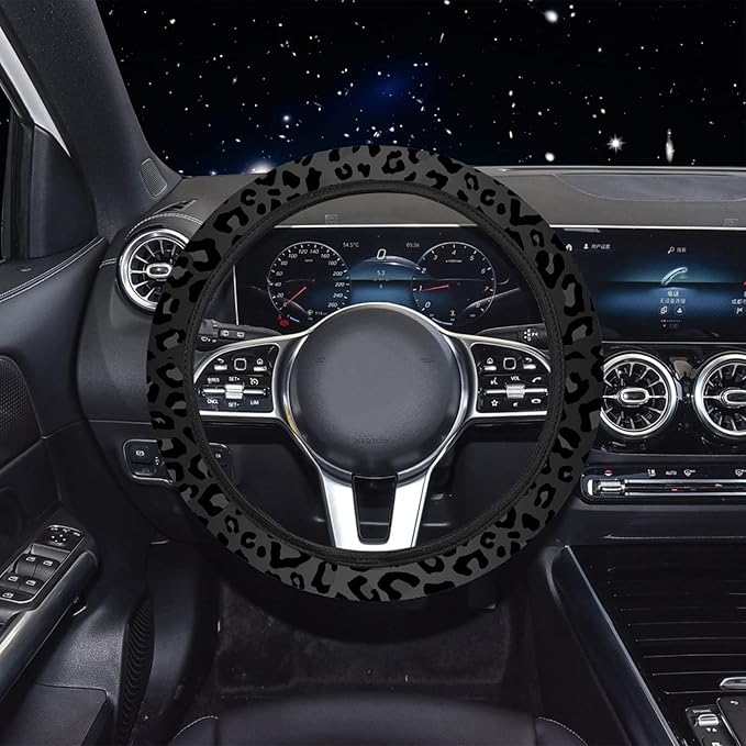 10 Pieces Leopard Print Car Steering Wheel Cover Center Console Armrest Pad Headrest Seat Belt Cover Handbrake Cover Keychain Coaster Full Set Car SUV(Leopard Print)