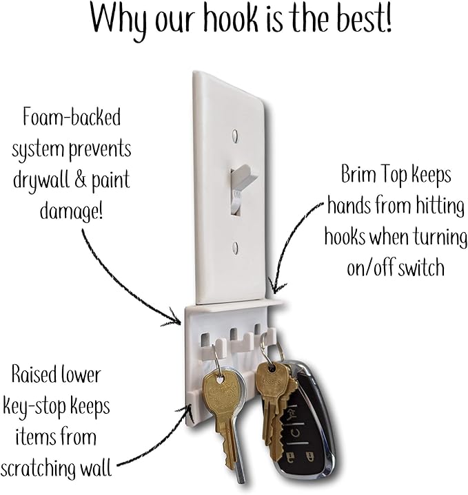 Mount Genie The No-Screwups Key Hook Organizer (Black, 1-Pack): Wall Mount with No Damaging Screws or Tape. Installs in Secon