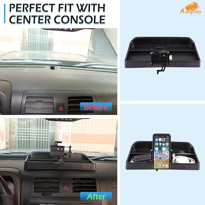Aunginsy Center Console Dash Storage Tray with Mobile Phone Mount Compatible with Hummer H3 2005-2009, Car Dashboard Multi-Functional Phone Holder Storage Box Dash Organizer Tray Insert Accessories